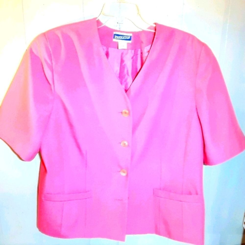 Pendleton Barbie Pink 3 Button Boxy Cropped V-neck Blazer sz 16